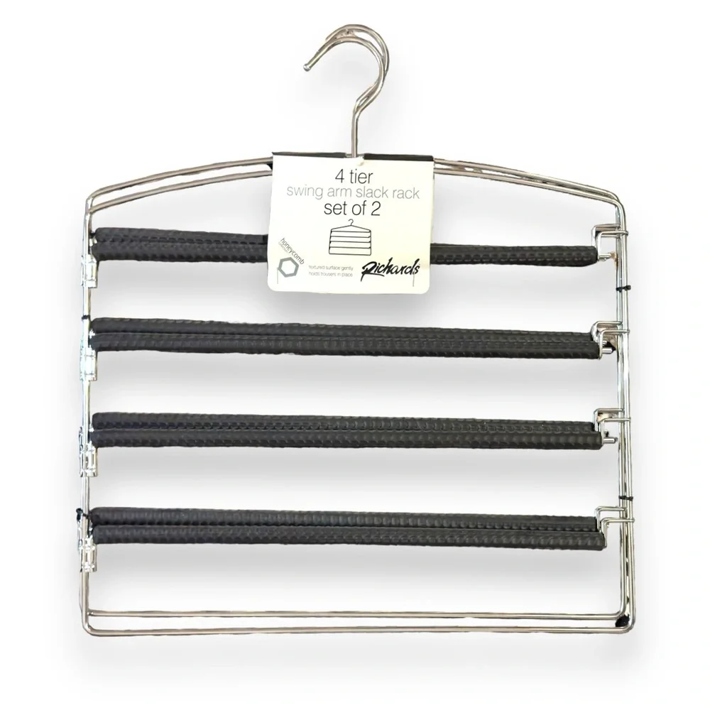RICHARDS 2 Black 4 Tier Closet & Storage Clothes Hanger Space Saving w Swing Arm